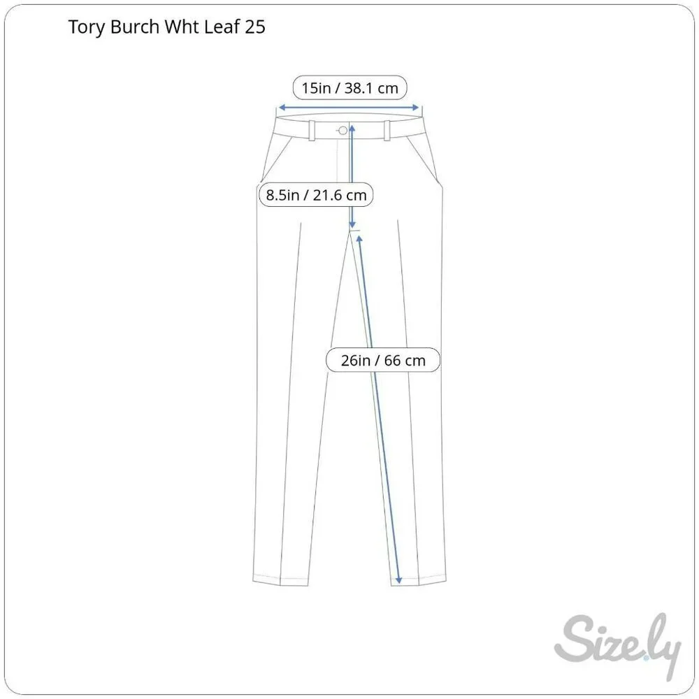 Tory Burch Size 25 White Beige Leaves Stretch Pockets Flat Front Chino Pants